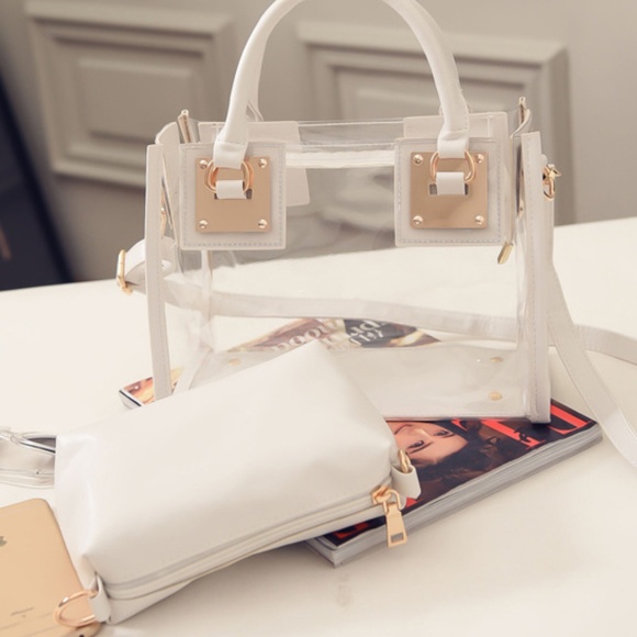 white transparent clear shoulder bag with strap - Picture 2 of 4